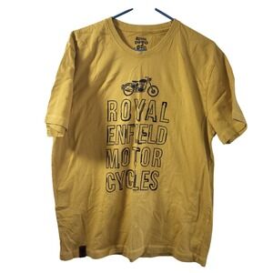 Royal Enfield Motor Cycles Graphic T-Shirt Mens Mustard Yellow Cotton Tee L
